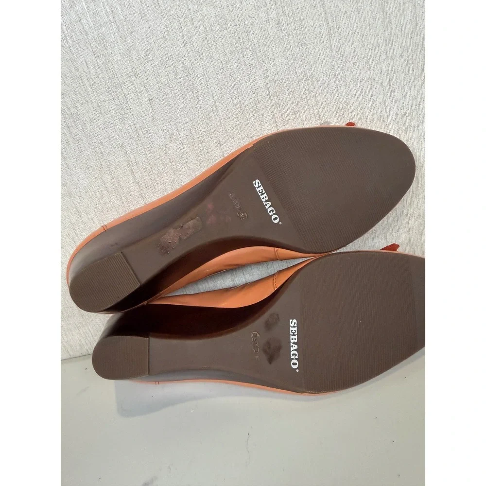 Sebago women shoes wedge heel pumps orange leather upper women sz 6b sample pair